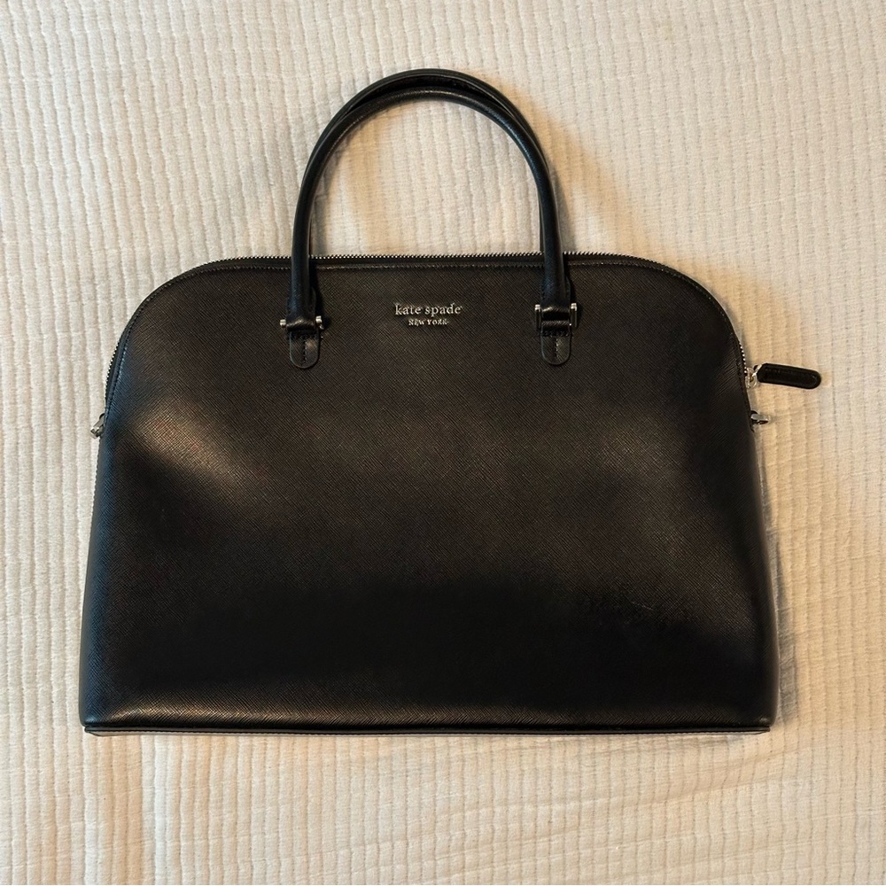 Kate Spade Black Leather Satchel W/ Laptop Sleeve